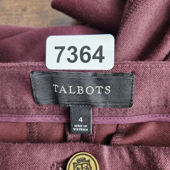 Talbots Pants Women 4 Burgundy Dalton Stretch Mid Rise Tapered Equestrian Seamed - Picture 11 of 13
